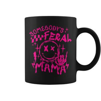 Somebody's Feral Mama Retro Pink Skeleton Hands Mother Coffee Mug - Monsterry AU