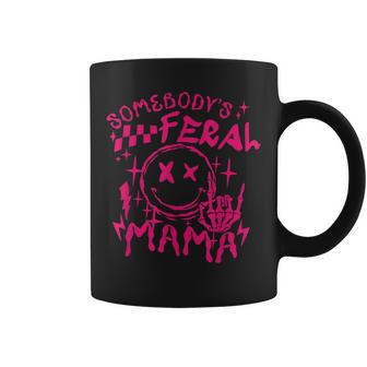 Somebodys Feral Mama Smile Cool Aunt Mom Club Smiling Face Coffee Mug - Monsterry AU