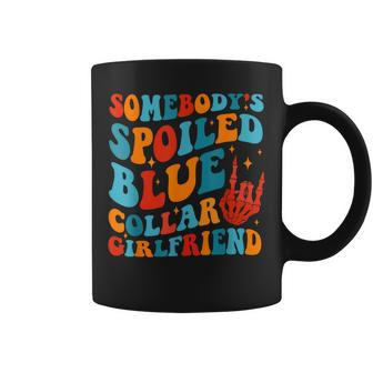 Somebody's Spoiled Blue Collar Girlfriend Skeleton Hand Coffee Mug - Monsterry