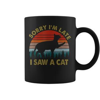 Sorry I'm Late I Saw A Cat Cat Lover Retro 70S Style Coffee Mug - Monsterry