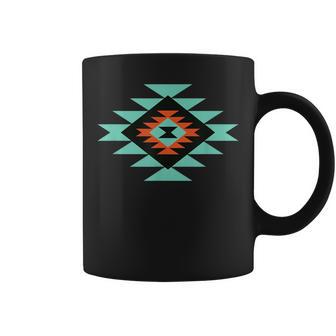 Southwestern Santa Fe Indian Teal Pattern Coffee Mug - Monsterry AU