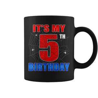 Spider Web Five 5 Years Old It's My 5Th Birthday Boy Party Coffee Mug - Seseable