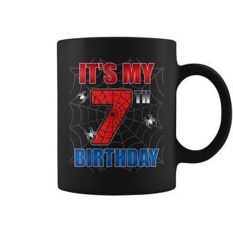 Spider Web Seven 7 Years Old It's My 7Th Birthday Boy Party Coffee Mug - Monsterry CA