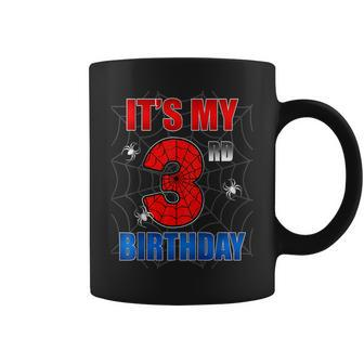 Spider Web Three 3 Years Old It's My 3Rd Birthday Boy Party Coffee Mug - Monsterry DE