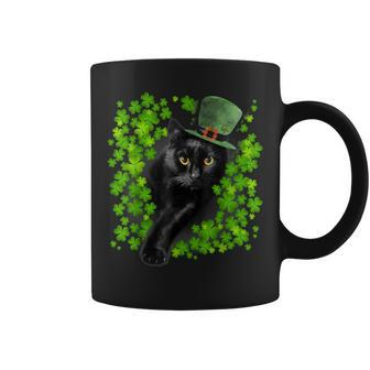 St Patrick Day Black Cat 3 Leaf Clover Kitten Lover Irish Coffee Mug - Seseable
