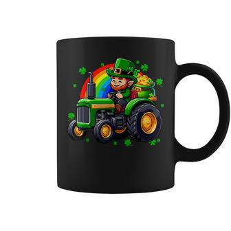 St Patrick's Day Cute Man Driving Tractor Shamrocks Rainbow Coffee Mug | Mazezy CA