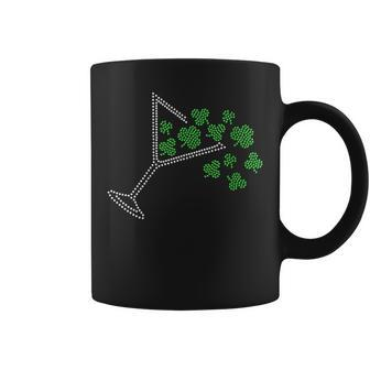 St Patrick's Day Martini Clover Bling Rhinestone Paddy's Day Coffee Mug | Mazezy