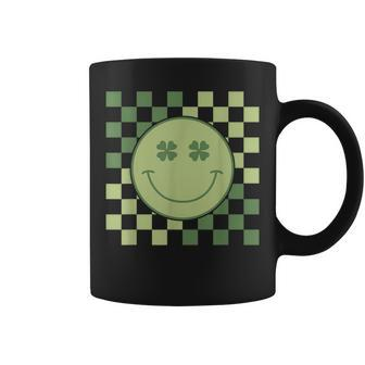 St Patrick's Day Retro Clover Smile Face Retro Checkered Coffee Mug - Monsterry DE