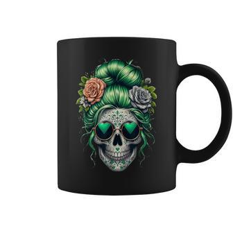 St Pattys Day Skull Bun Messy Irish Women Coffee Mug | Mazezy