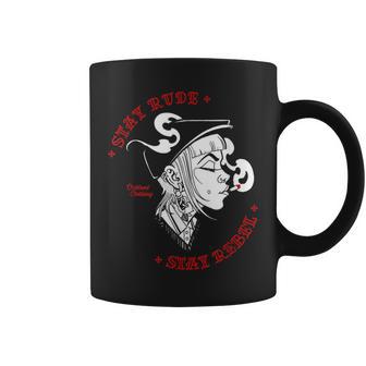 Stay Rude Stay Rebel Skinhead Girl Skinbyrd Ska Punk Taza de café - Regaloses