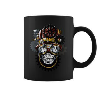 Steampunk Goggles Skull Head With Top Hat Gears Gothic Coffee Mug - Monsterry DE