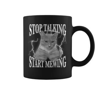 Stop Talking Start Mewing Looksmaxing Meme Cat Trendy Coffee Mug - Seseable