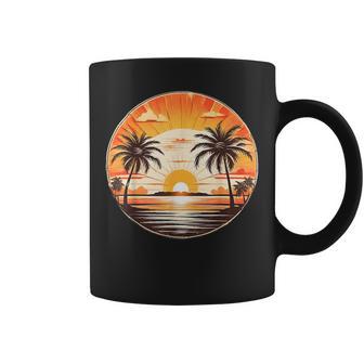 Summer Retros Vintage Sunset Palm-Trees Sea Beach Cute Scene Coffee Mug - Monsterry CA