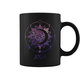 Sun And Moon Total Eclipse 2024 Mandala Tapestry Moon Phases Coffee Mug - Seseable