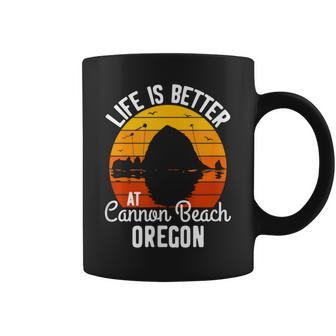 Sunset Haystack Rock Souvenir Life Is Better At Cannon Beach Coffee Mug - Monsterry UK