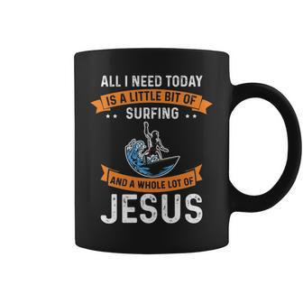 Surfing And Jesus Christian Sport Surfer Surfboard Themed Coffee Mug | Mazezy