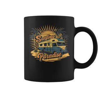 Surfing Paradise Beach Summer Vacation Camper Van Graphic Coffee Mug - Monsterry AU