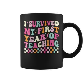 I Survived My First Year Of Teaching New Teacher Groovy Coffee Mug - Seseable