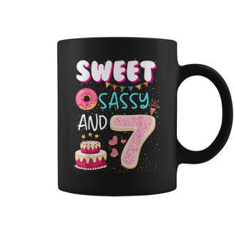 Sweet Sassy And Seven 7Th Birthday Girl Donut 7 Year Old Kid Coffee Mug - Seseable