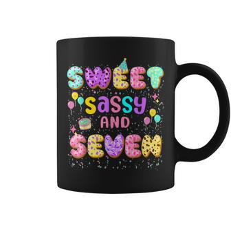Sweet Sassy And Seven Birthday Girl Donut Family Party Decor Coffee Mug - Seseable