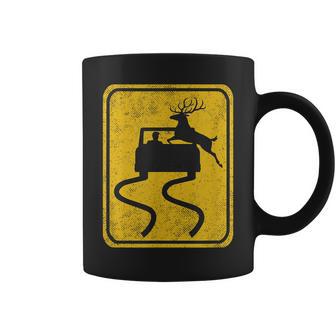 Swerving Car Meets Deer Crossing Vintage Road Sign Coffee Mug - Monsterry UK