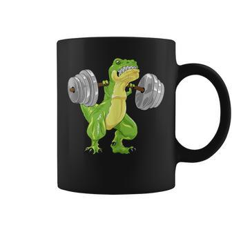 T-Rex Dinosaur Squat Bodybuilder Powerlifting Gym Coffee Mug - Monsterry