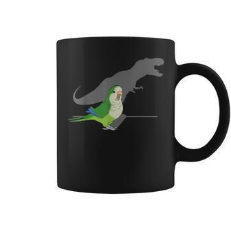 T-Rex Green Monk Parakeet Birb Memes Screaming Parrot Coffee Mug - Monsterry CA