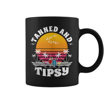 Tanned And Tipsy Beach Drinking Retro Sunset Summer Vacation Coffee Mug - Monsterry CA
