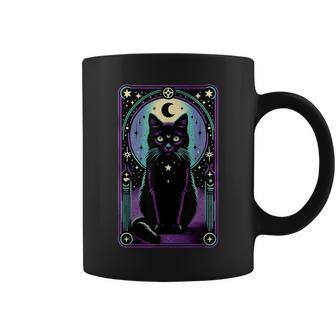 Tarot Card Crescent Moon Black Cat Lover Tarot Cat Vintage Coffee Mug - Monsterry CA