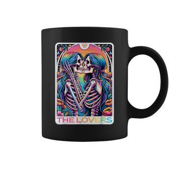 Tarot Card The Lovers Rainbow Kissing Lesbian Skeletons Coffee Mug - Seseable