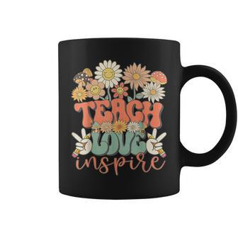 Teach Love Inspire Retro Groovy Daisy Back To School Teacher Coffee Mug - Monsterry DE