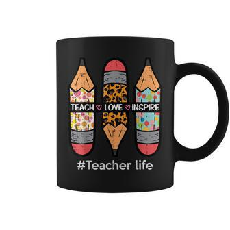 Teacher Life Teach Love Inspire Pencils Inspirational Women Coffee Mug - Seseable