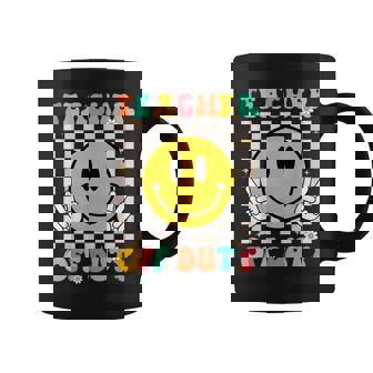 Teacher Off Duty Smile Face Retro Groovy Last Day Of School Coffee Mug | Mazezy