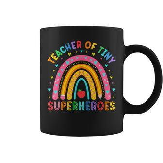 Teacher Of Tiny Superheroes Pre-K Kindergarten Rainbow Coffee Mug - Monsterry