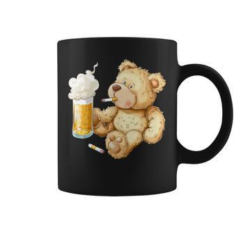 Teddy Bear Smokes And Drinks Beer For Men's Day Father's Day Coffee Mug - Monsterry
