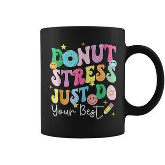 Test Day Donut Stress Just Do Your Best Groovy Teacher Coffee Mug - Monsterry