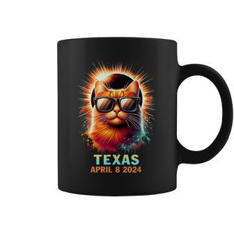 Texas Total Solar Eclipse 2024 Cat Wearing Glasses Coffee Mug - Seseable