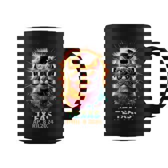 Texas Total Solar Eclipse 2024 Cat Wearing Glasses Coffee Mug | Seseable UK