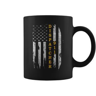 Thin Gold Line Flag American Usa Patriotic 911 Dispatcher Coffee Mug - Monsterry AU