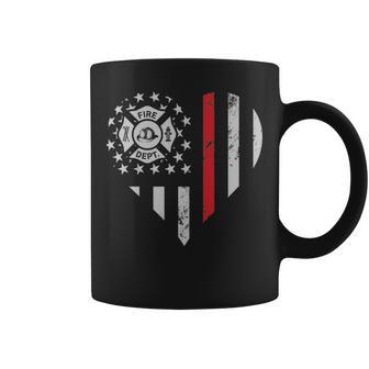 Thin Red Line Firefighter Love American Flag Heart Coffee Mug | Mazezy
