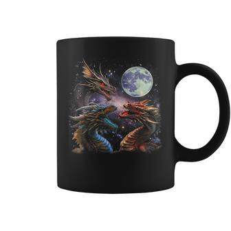 Three Dragon Starry Night Dragon Animal Howling At The Moon Coffee Mug - Thegiftio UK