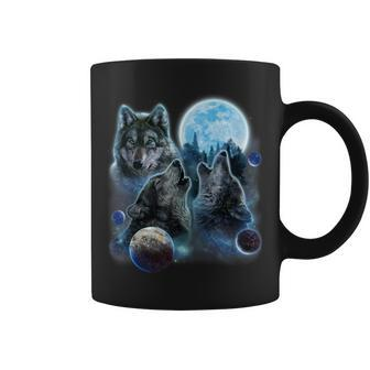 Three Wolf Howling And Moon Coffee Mug - Monsterry CA