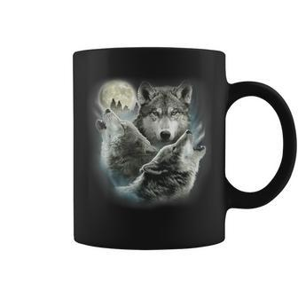Three Wolves Howling At The Moon Wolf Lover Coffee Mug - Thegiftio UK