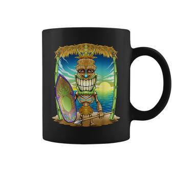 Tiki Head Surfer Surfboard Beach Hawaii Hut Tribal Vacation Coffee Mug - Monsterry UK