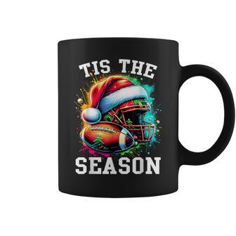 Tis The Season Football Mom Christmas Santa Hat Colorful Coffee Mug | Mazezy CA