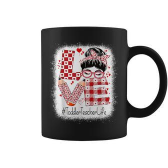 Toddler Teacher Love Messy Bun Valentine's Day Appreciation Coffee Mug - Monsterry DE