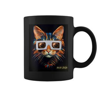 Total Solar Eclipse 2024 Cat Wearing Sun Glasses Cat Witness Coffee Mug - Seseable