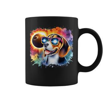 Total Solar Eclipse 2024 Colorful Beagle Dog Wearing Glasses Coffee Mug - Monsterry UK