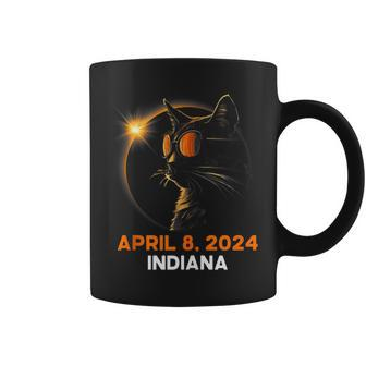 Total Solar Eclipse 2024 Indiana Cat Lover Wearing Glasses Coffee Mug - Thegiftio UK