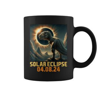 Total Solar Eclipse 2024 T Rex Dinosaur With Eclipse Glasses Coffee Mug - Monsterry UK